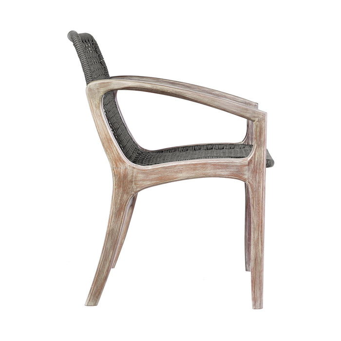 Beckham Outdoor Patio Dining Chair in Light Eucalyptus Wood and Charcoal Rope
