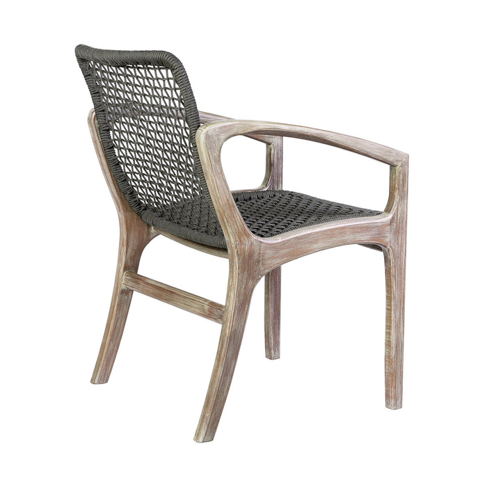 Beckham Outdoor Patio Dining Chair in Light Eucalyptus Wood and Charcoal Rope