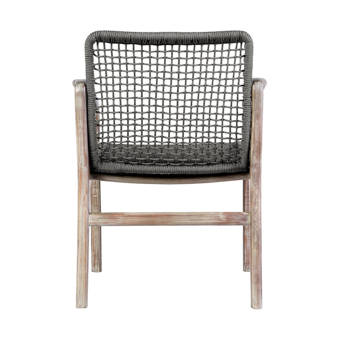 Beckham Outdoor Patio Dining Chair in Light Eucalyptus Wood and Charcoal Rope