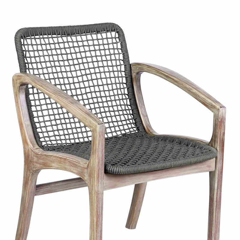 Beckham Outdoor Patio Dining Chair in Light Eucalyptus Wood and Charcoal Rope - Furniture City (CA)l