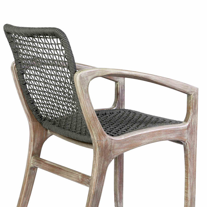 Beckham Outdoor Patio Dining Chair in Light Eucalyptus Wood and Charcoal Rope