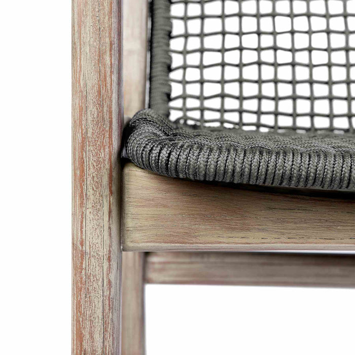 Beckham Outdoor Patio Dining Chair in Light Eucalyptus Wood and Charcoal Rope