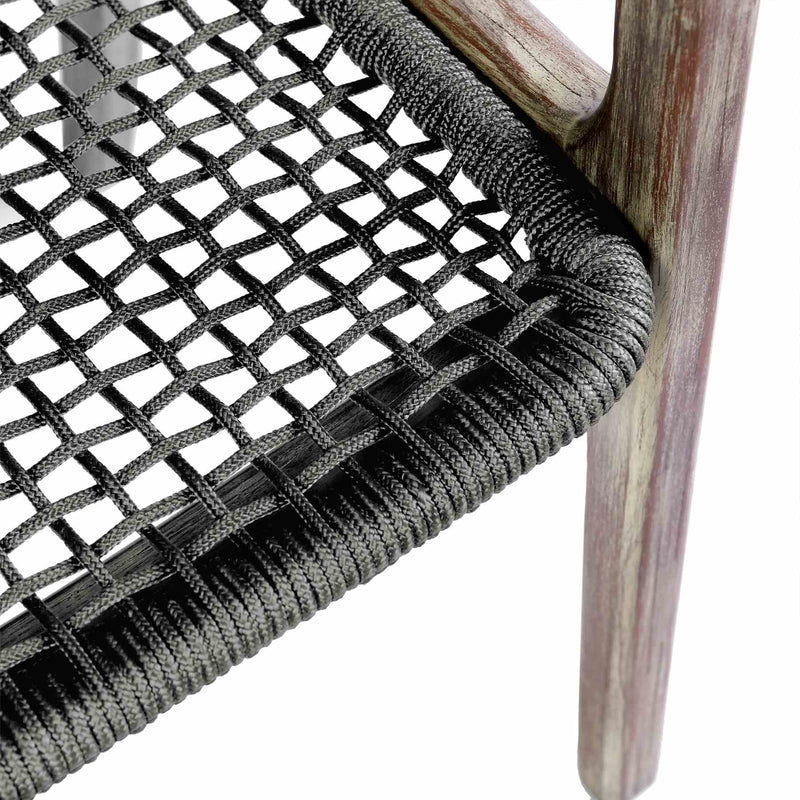 Beckham Outdoor Patio Dining Chair in Light Eucalyptus Wood and Charcoal Rope - Furniture City (CA)l