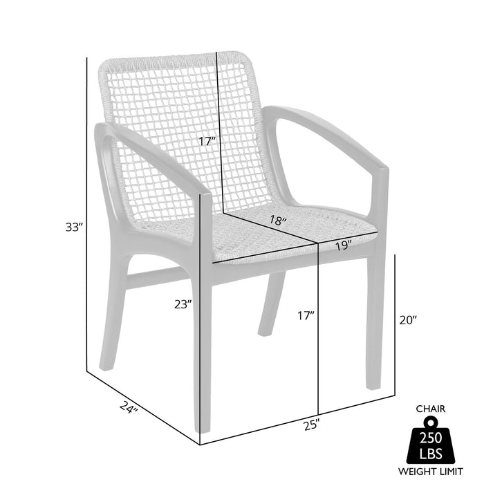 Beckham Outdoor Patio Dining Chair in Dark Eucalyptus Wood and Gray Rope