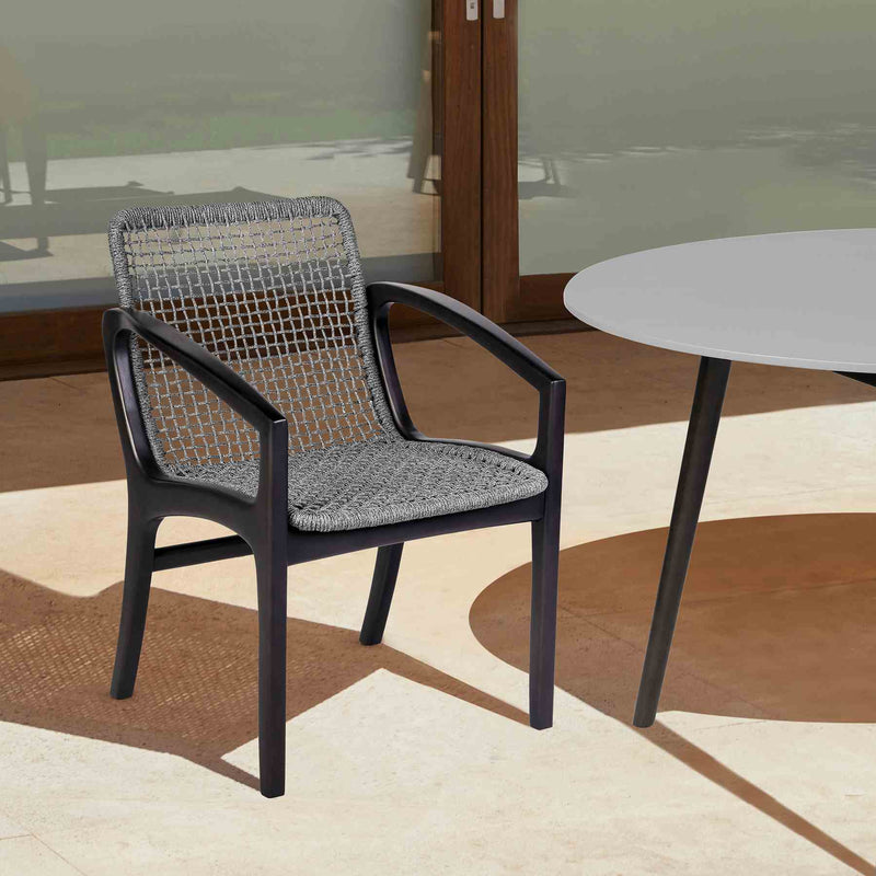 Beckham Outdoor Patio Dining Chair in Dark Eucalyptus Wood and Gray Rope - Furniture City (CA)l