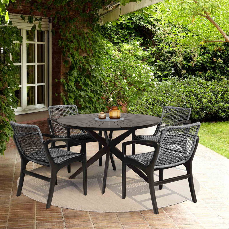 Beckham Outdoor Patio Dining Chair in Dark Eucalyptus Wood and Gray Rope - Furniture City (CA)l