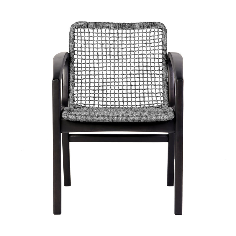 Beckham Outdoor Patio Dining Chair in Dark Eucalyptus Wood and Gray Rope - Furniture City (CA)l