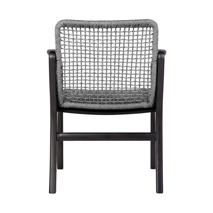 Beckham Outdoor Patio Dining Chair in Dark Eucalyptus Wood and Gray Rope