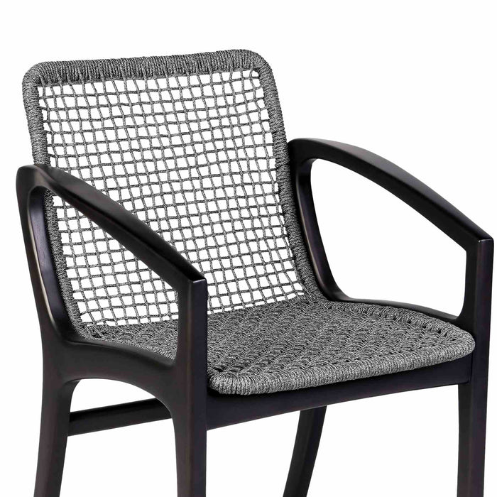 Beckham Outdoor Patio Dining Chair in Dark Eucalyptus Wood and Gray Rope
