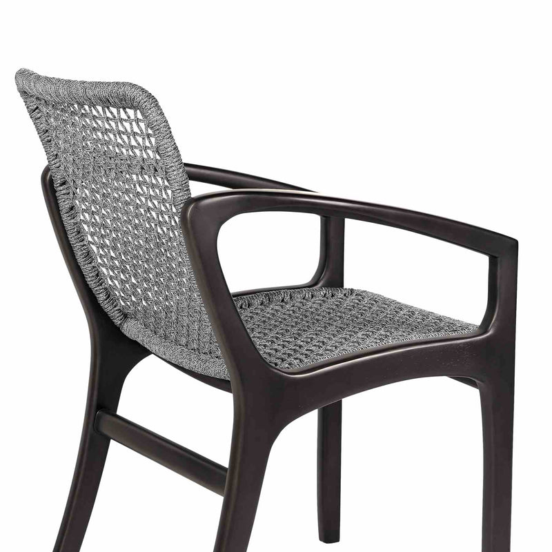 Beckham Outdoor Patio Dining Chair in Dark Eucalyptus Wood and Gray Rope - Furniture City (CA)l