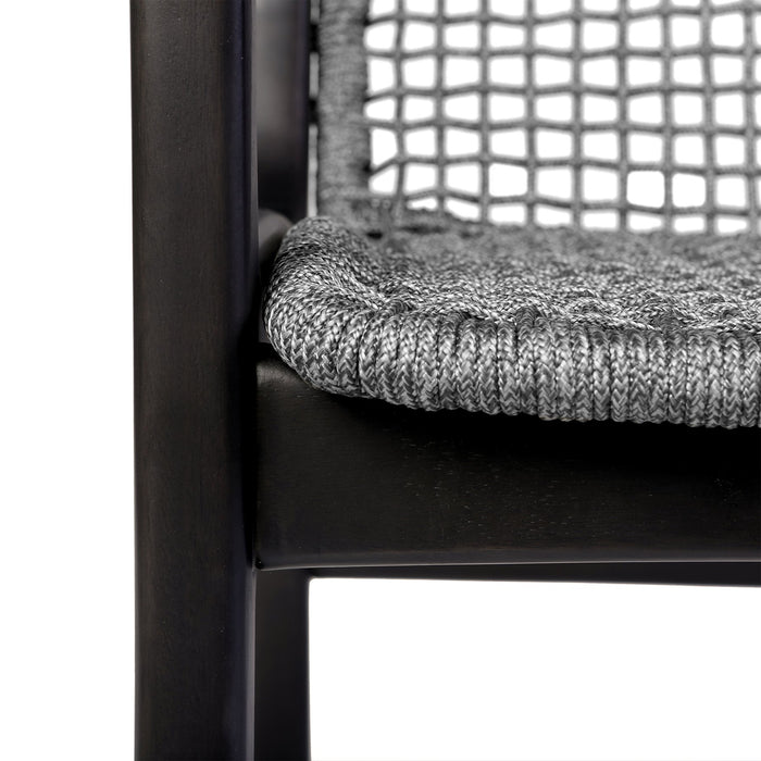 Beckham Outdoor Patio Dining Chair in Dark Eucalyptus Wood and Gray Rope