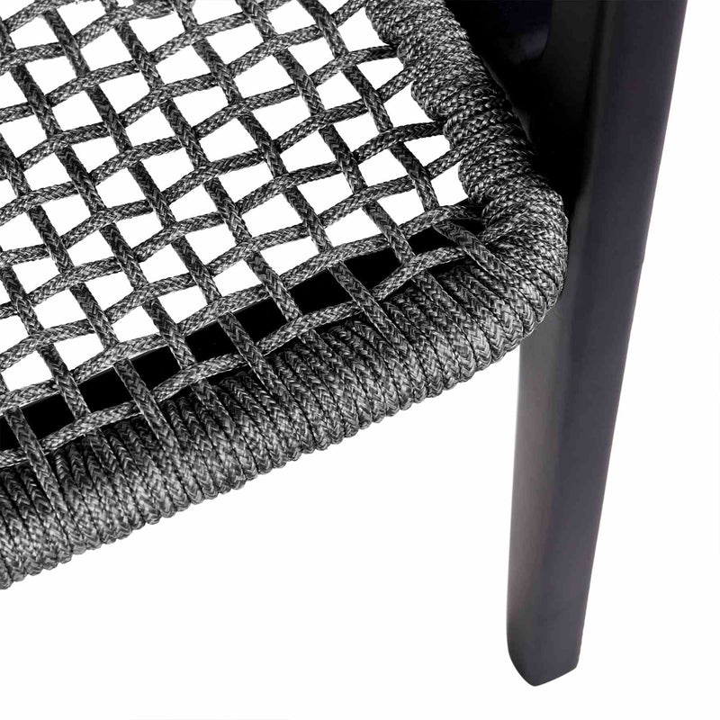 Beckham Outdoor Patio Dining Chair in Dark Eucalyptus Wood and Gray Rope - Furniture City (CA)l