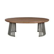 Benicia Outdoor Patio Oval Coffee Table in Weathered Eucalyptus Wood and Gray Rope - Furniture City (CA)l