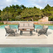 Benicia Outdoor Patio Oval Coffee Table in Weathered Eucalyptus Wood and Gray Rope - Furniture City (CA)l