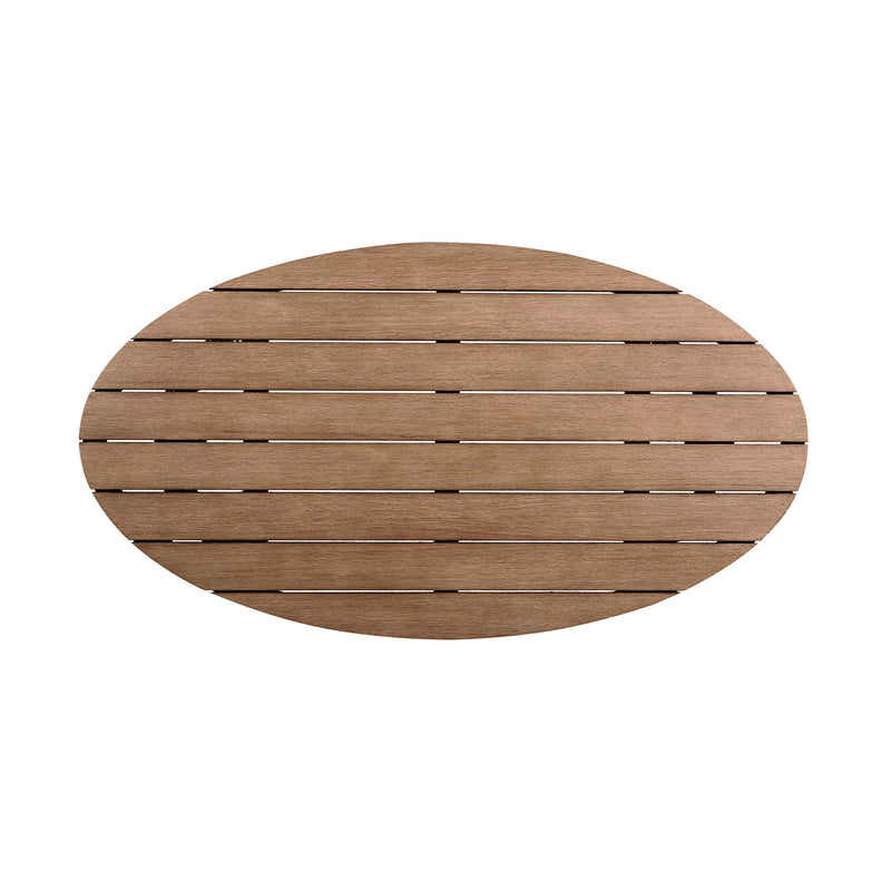 Benicia Outdoor Patio Oval Coffee Table in Weathered Eucalyptus Wood and Gray Rope - Furniture City (CA)l