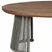 Benicia Outdoor Patio Oval Coffee Table in Weathered Eucalyptus Wood and Gray Rope - Furniture City (CA)l