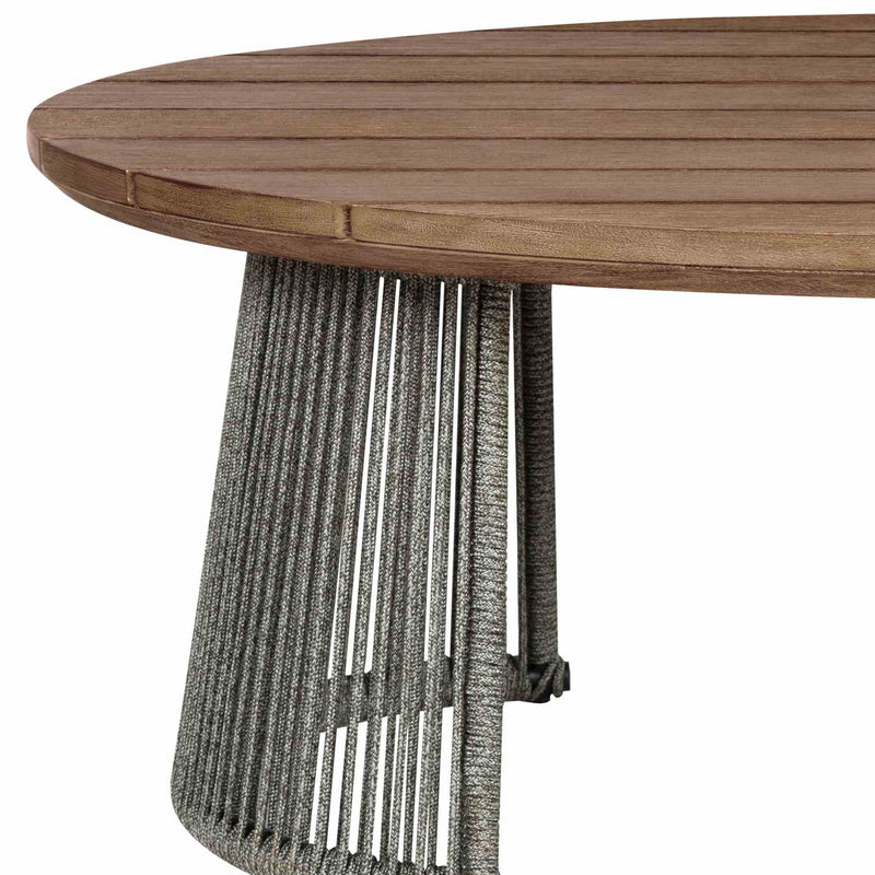 Benicia Outdoor Patio Oval Coffee Table in Weathered Eucalyptus Wood and Gray Rope - Furniture City (CA)l