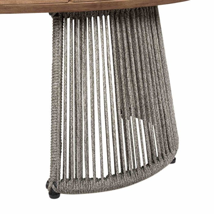 Benicia Outdoor Patio Oval Coffee Table in Weathered Eucalyptus Wood and Gray Rope