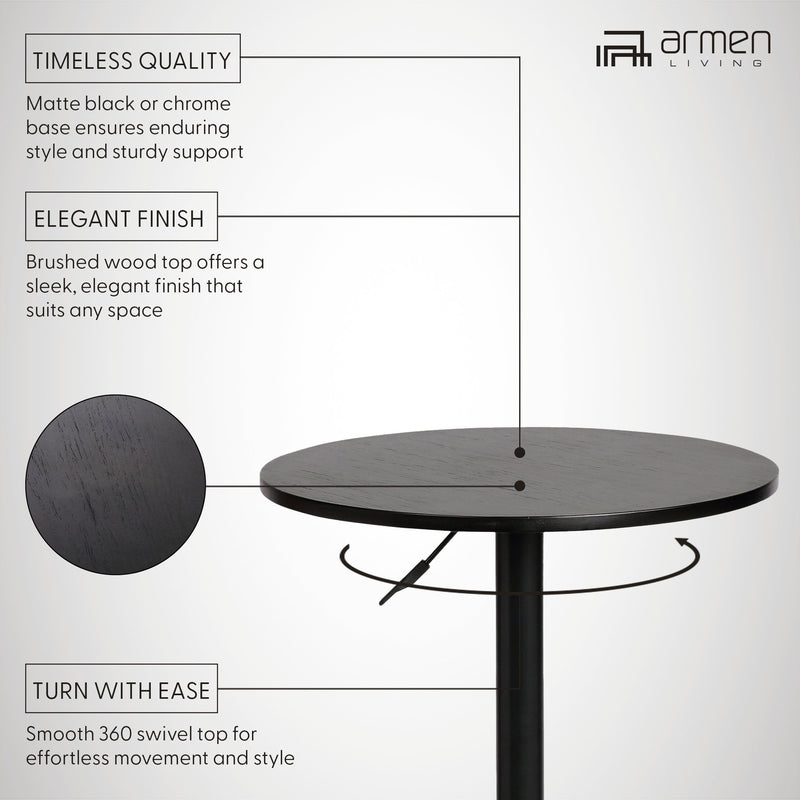 Bentley Adjustable Pub Table in Black Brushed Wood and Black Metal finish - Furniture City (CA)l