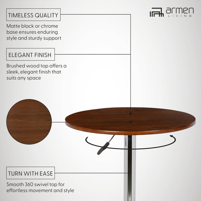 Bentley Adjustable Pub Table in Walnut Wood and Chrome finish
