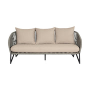 Benicia Outdoor Patio Sofa in Black Steel with Gray Rope and Taupe Olefin Cushions - Furniture City (CA)l