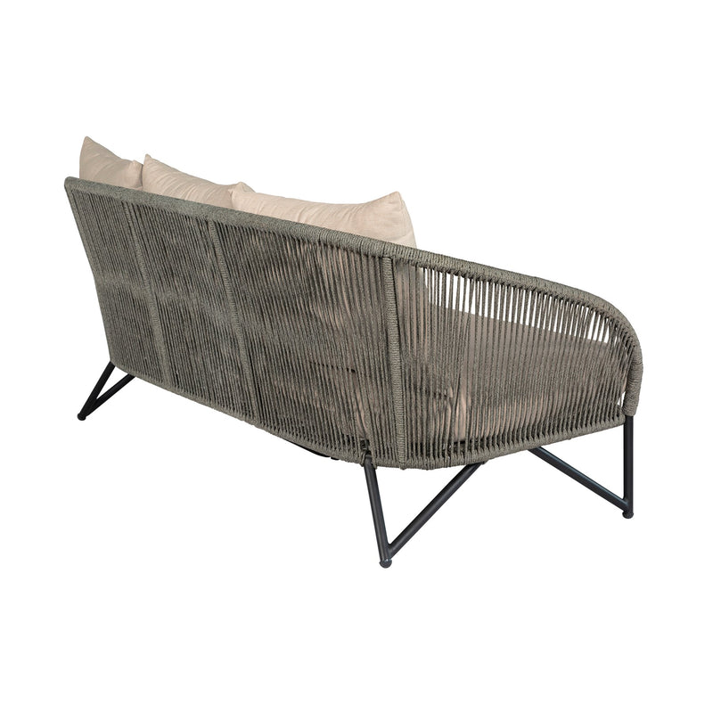 Benicia Outdoor Patio Sofa in Black Steel with Gray Rope and Taupe Olefin Cushions - Furniture City (CA)l