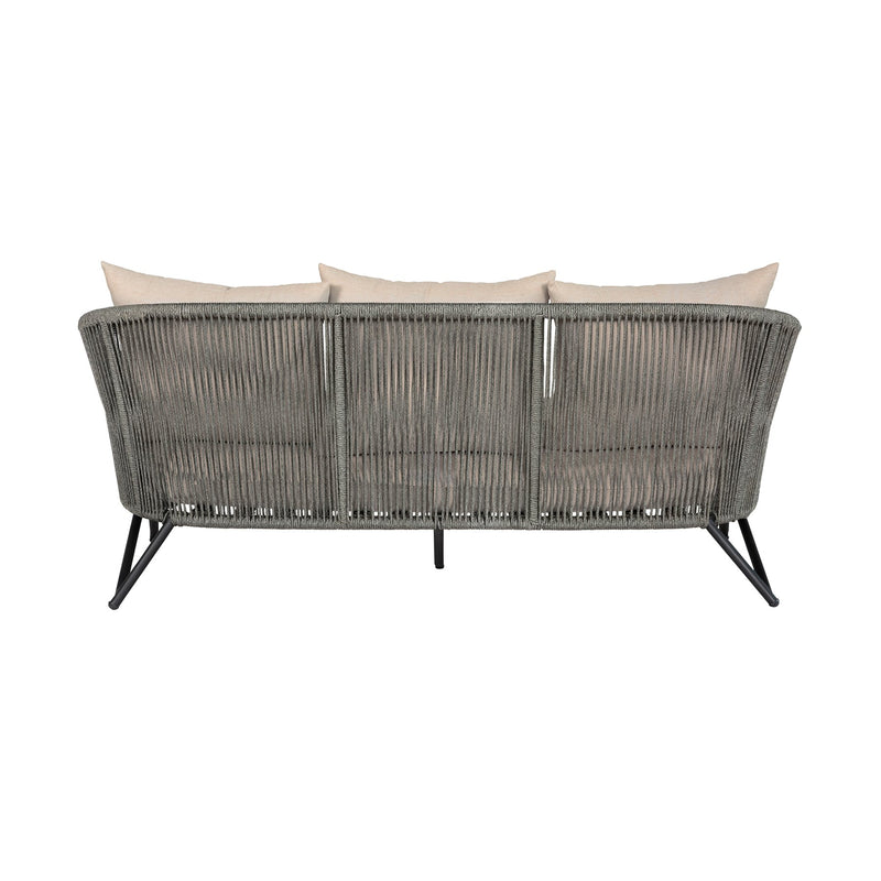 Benicia Outdoor Patio Sofa in Black Steel with Gray Rope and Taupe Olefin Cushions - Furniture City (CA)l