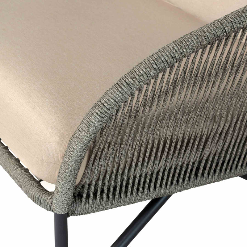 Benicia Outdoor Patio Sofa in Black Steel with Gray Rope and Taupe Olefin Cushions - Furniture City (CA)l