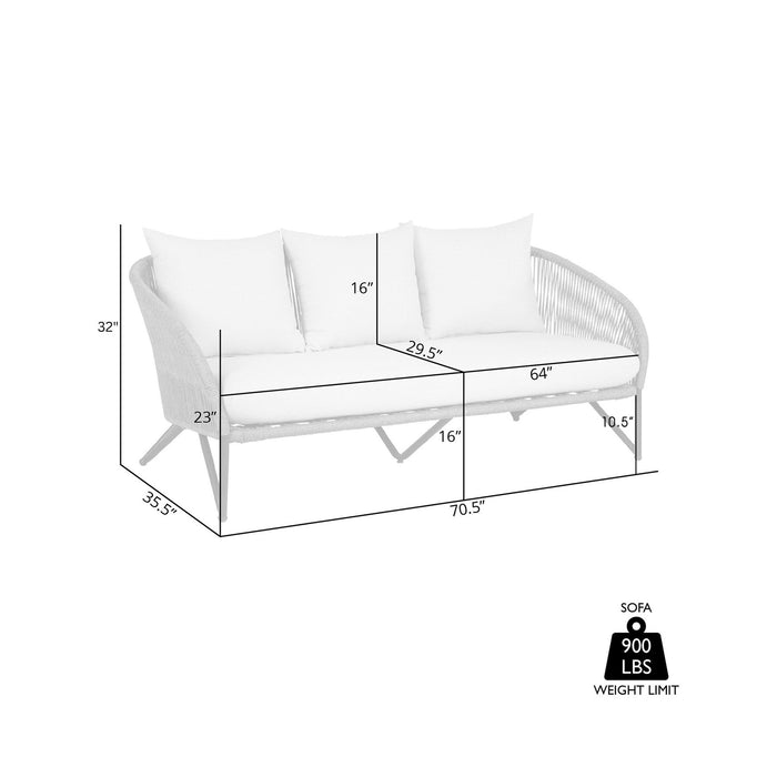 Benicia Outdoor Patio Sofa in Black Steel with Gray Rope and Taupe Olefin Cushions