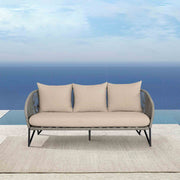 Benicia Outdoor Patio Sofa in Black Steel with Gray Rope and Taupe Olefin Cushions - Furniture City (CA)l