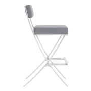 Bethany Contemporary 28" Counter Height Barstool in Brushed Stainless Steel and Gray Faux Leather - Furniture City (CA)l
