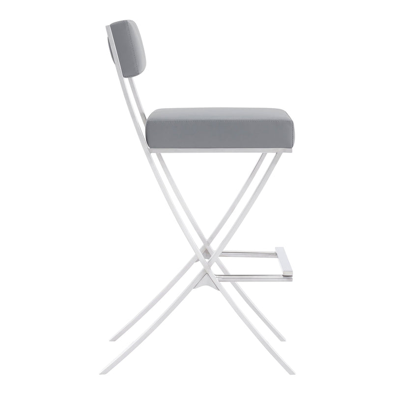 Bethany Contemporary 28" Counter Height Barstool in Brushed Stainless Steel and Gray Faux Leather - Furniture City (CA)l