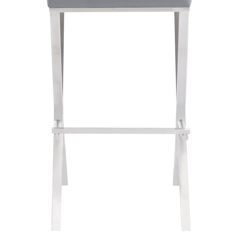 Bethany Contemporary 28" Counter Height Barstool in Brushed Stainless Steel and Gray Faux Leather - Furniture City (CA)l