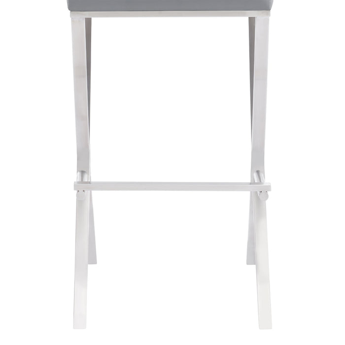 Bethany Contemporary 28" Counter Height Barstool in Brushed Stainless Steel and Gray Faux Leather