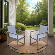 Bistro Outdoor Patio Dining Chair in Gray Powder Coated Finish with Gray Sling Textilene and Gray Wood Accent Arms - Set of 2 - Furniture City (CA)l