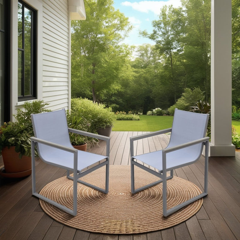 Bistro Outdoor Patio Dining Chair in Gray Powder Coated Finish with Gray Sling Textilene and Gray Wood Accent Arms - Set of 2 - Furniture City (CA)l