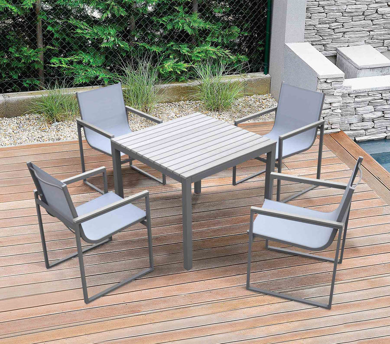 Bistro Outdoor Patio Dining Chair in Gray Powder Coated Finish with Gray Sling Textilene and Gray Wood Accent Arms - Set of 2 - Furniture City (CA)l