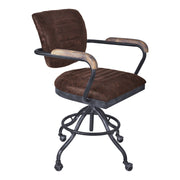 Brice Modern Office Chair in Industrial Gray Finish and Brown Fabric with Pine Wood Arms - Furniture City (CA)l