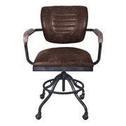 Brice Modern Office Chair in Industrial Gray Finish and Brown Fabric with Pine Wood Arms - Furniture City (CA)l