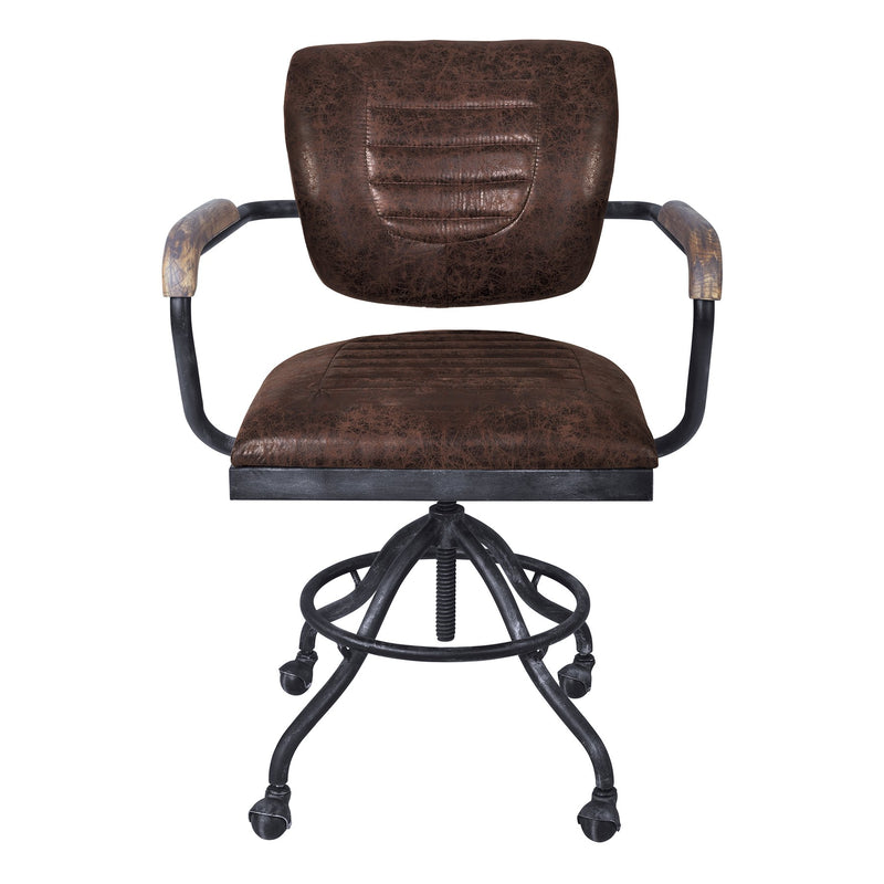 Brice Modern Office Chair in Industrial Gray Finish and Brown Fabric with Pine Wood Arms - Furniture City (CA)l