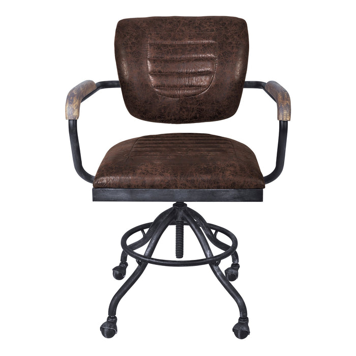 Brice Modern Office Chair in Industrial Gray Finish and Brown Fabric with Pine Wood Arms