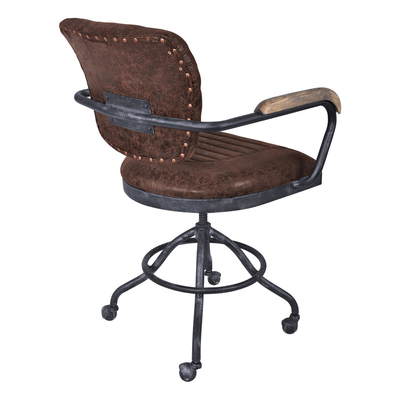 Brice Modern Office Chair in Industrial Gray Finish and Brown Fabric with Pine Wood Arms - Furniture City (CA)l