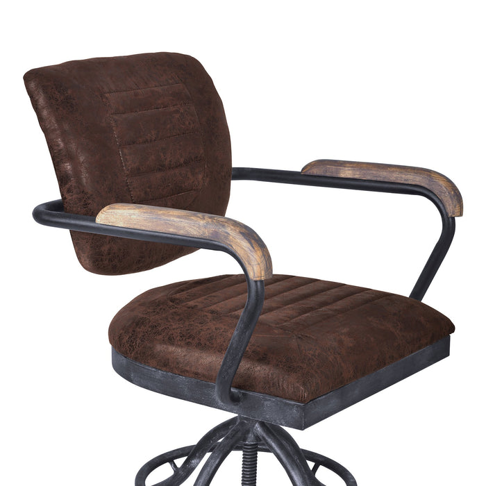 Brice Modern Office Chair in Industrial Gray Finish and Brown Fabric with Pine Wood Arms