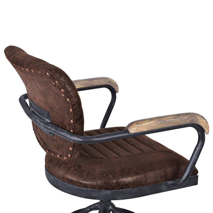 Brice Modern Office Chair in Industrial Gray Finish and Brown Fabric with Pine Wood Arms