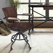 Brice Modern Office Chair in Industrial Gray Finish and Brown Fabric with Pine Wood Arms - Furniture City (CA)l