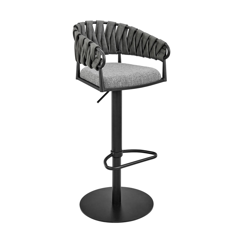 Blaise Adjustable Swivel Counter or Bar Stool in Black Metal with Gray Fabric and Faux Leather - Furniture City (CA)l