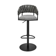 Blaise Adjustable Swivel Counter or Bar Stool in Black Metal with Gray Fabric and Faux Leather - Furniture City (CA)l