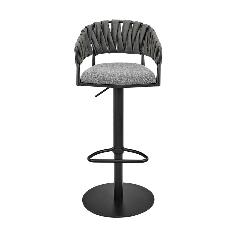 Blaise Adjustable Swivel Counter or Bar Stool in Black Metal with Gray Fabric and Faux Leather - Furniture City (CA)l