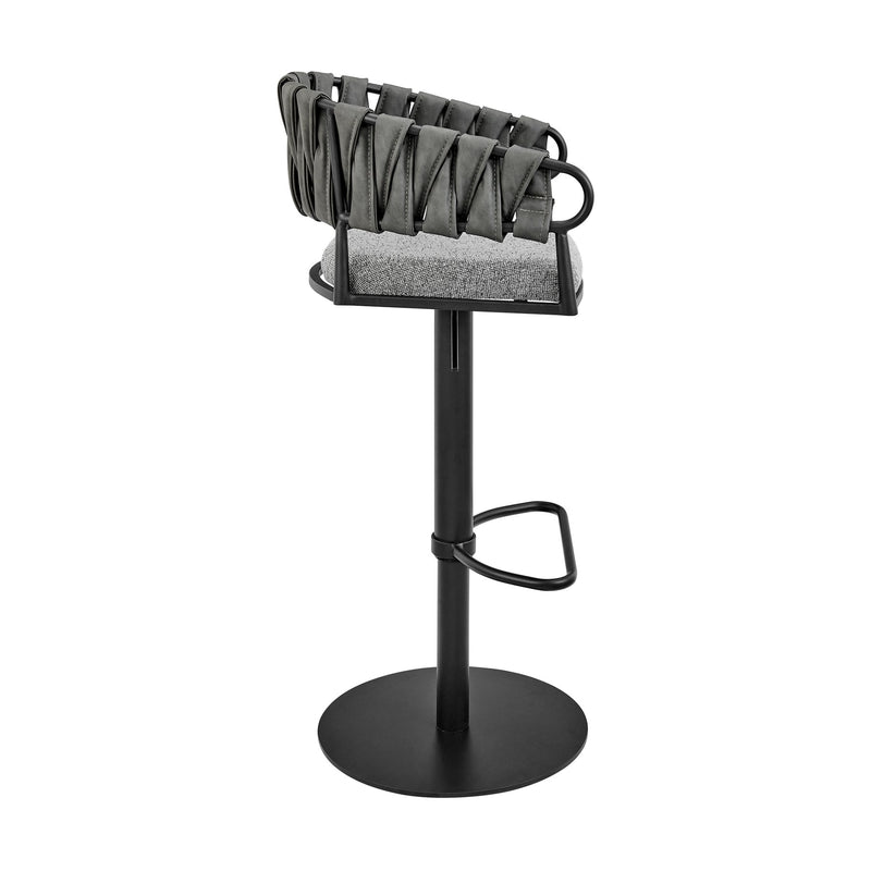 Blaise Adjustable Swivel Counter or Bar Stool in Black Metal with Gray Fabric and Faux Leather - Furniture City (CA)l