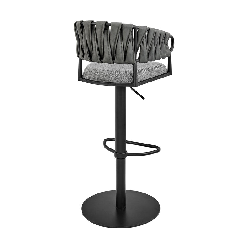 Blaise Adjustable Swivel Counter or Bar Stool in Black Metal with Gray Fabric and Faux Leather - Furniture City (CA)l